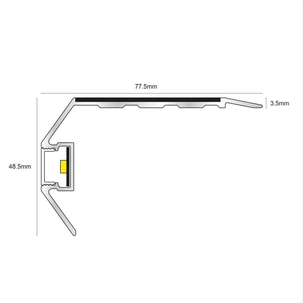 77.5 x 48.5mm Aluminium Stair Nosing Trim – Vision Light Out Profile with Non-Slip Insert