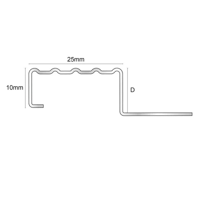 2.5m Stainless Steel Tile-In Stair Nosing for 10–12mm Tiles – Serrated Non-Slip Edge Trim
