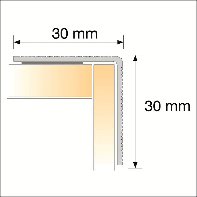 Self-Adhesive Ribbed Stair Nosing Trim 30 x 30mm – Anodised Aluminium Edge Protection (Silver or Gold)
