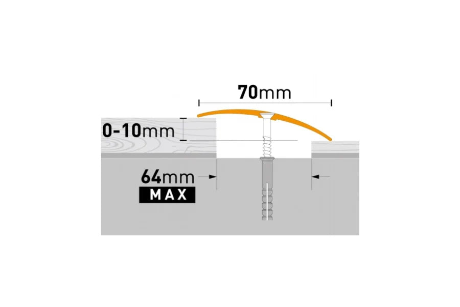 70mm Aluminium Door Threshold Ramp Trim – Anodised Floor Transition Strip – 930mm & 1860mm Lengths