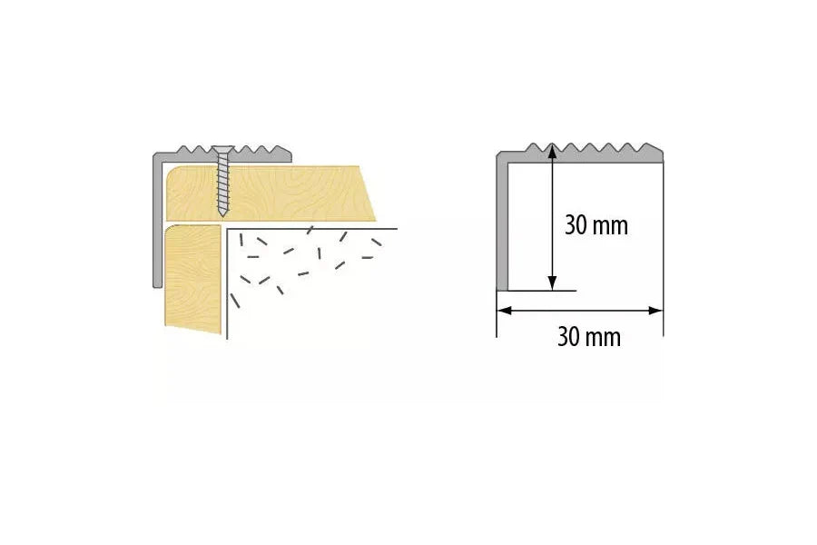 Anodised Aluminium Stair Edge Trim with Anti-Slip Grooved Surface – 30mm x 30mm – 900mm Length – Silver, Gold & Champagne Finish