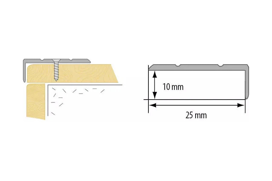 25mm x 10mm Anodised Aluminium Stair Nosing – Anti-Slip Grooved Profile – 1m Length