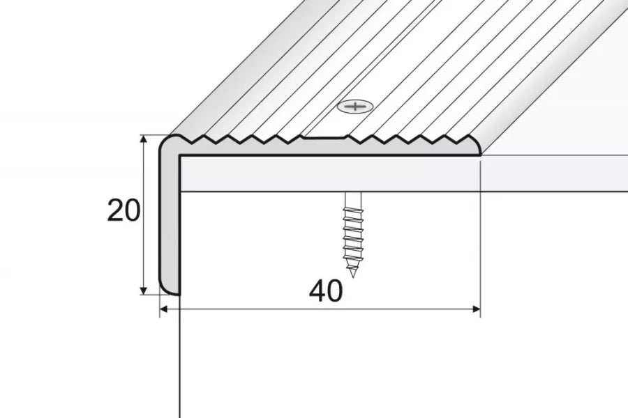 Aluminium Stair Nosing with Wide Grooved Anti-Slip Design – 40mm x 20mm – 900mm Length – Silver, Gold & Champagne Finish