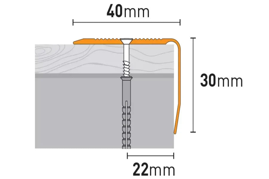 Anodised Aluminium Stair Edge Trim with Grooved Anti-Slip Surface – 40mm x 30mm – Available in 1.2m and 2.4m Lengths – Silver & Titanium Finish