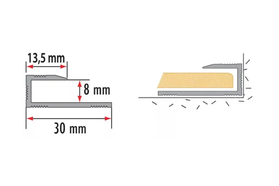 8mm Anodised Aluminium L-Shape Stop Edge Trim – 1 Metre Finishing Profile for Laminate & Panel Flooring