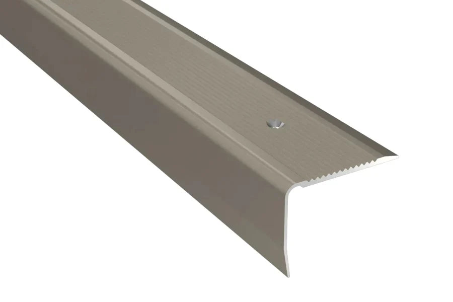 Anodised Aluminium Stair Edge Trim with Grooved Anti-Slip Surface – 40mm x 30mm – Available in 1.2m and 2.4m Lengths – Silver & Titanium Finish